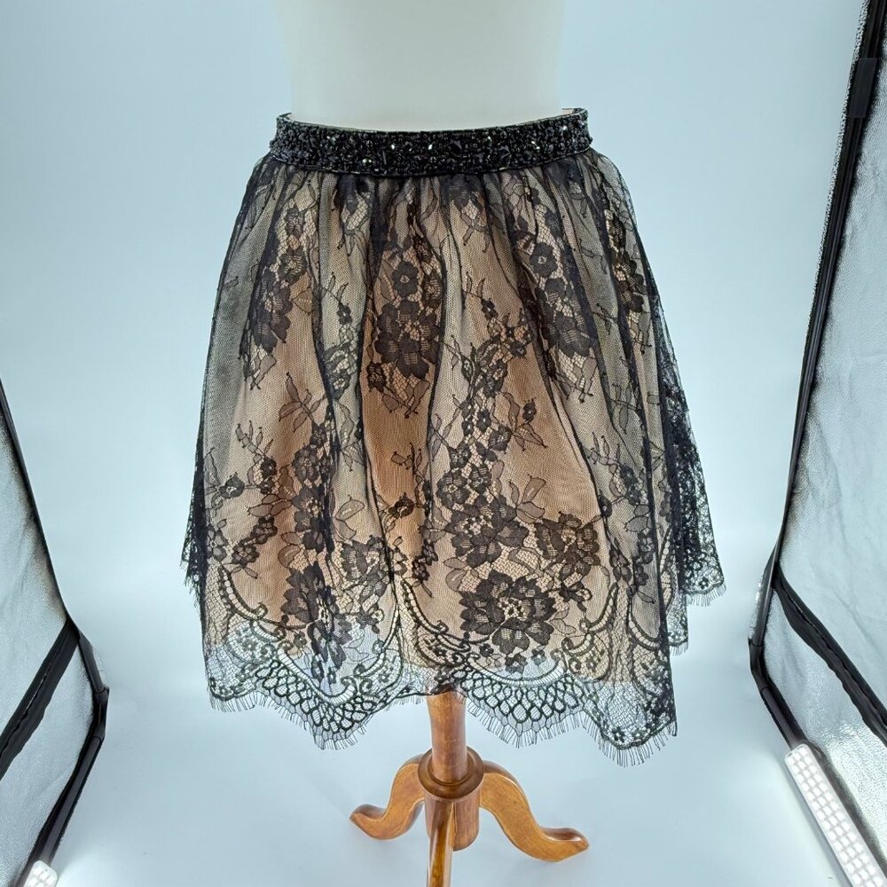Alyce Paris Womens Black Lace Overlay Skirt With Beaded Waist Size 6, NWOT